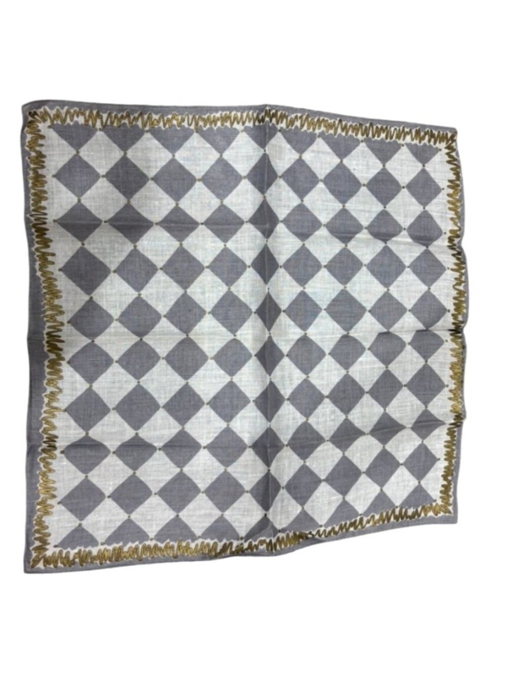 14x14 Gray White Diamond Pattern Scarf Gold Border Silk Look Elegant